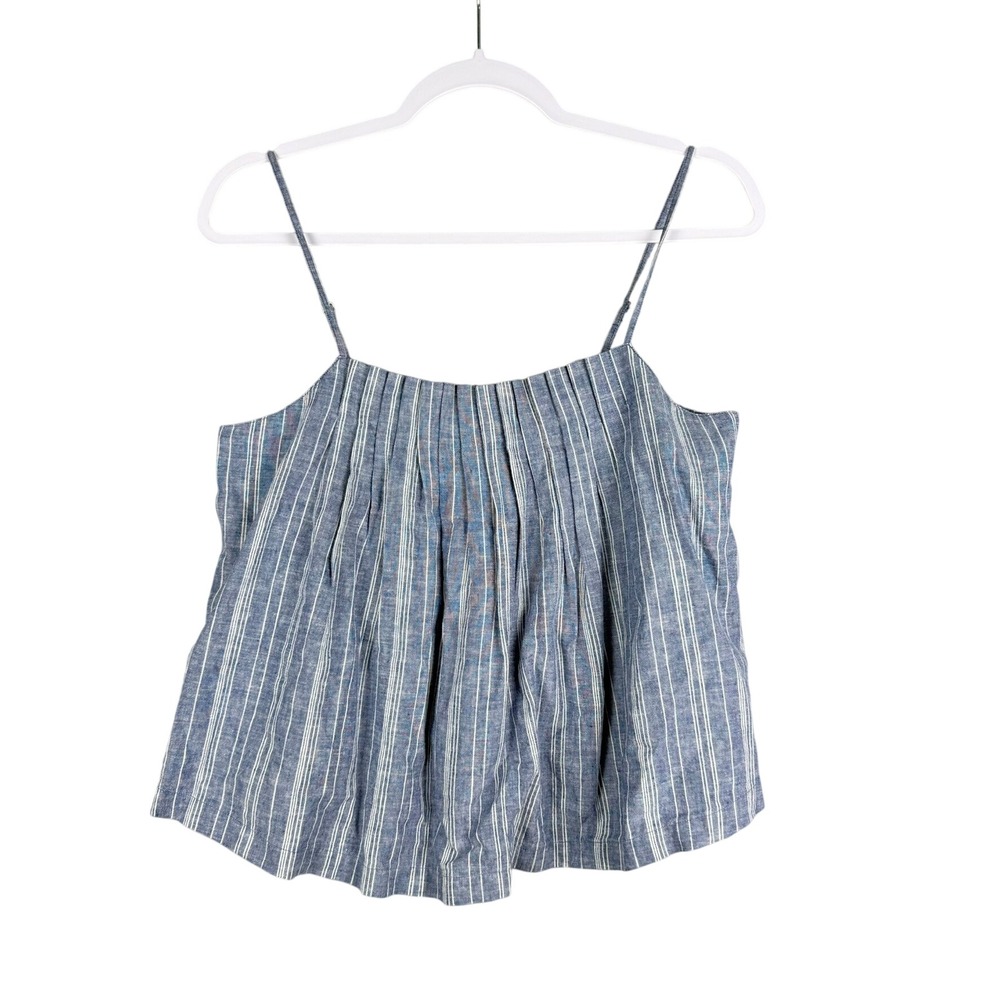 Outerknown Womens‎ S Linen Tides Tank Blue White Pleated Camisole Top Boho NWT